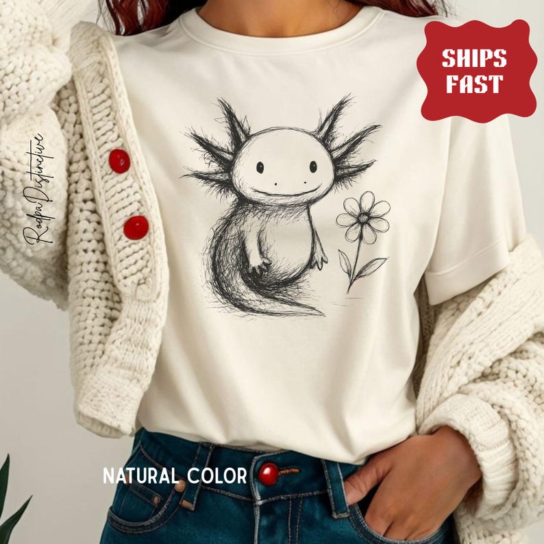 Cute Axolotl Shirt, Flower Axolotl Tee, Kawaii Amphibian Graphic Top, Axolotl Pet Kids Shirt Gift, Axolotl Mom Shirt image 1