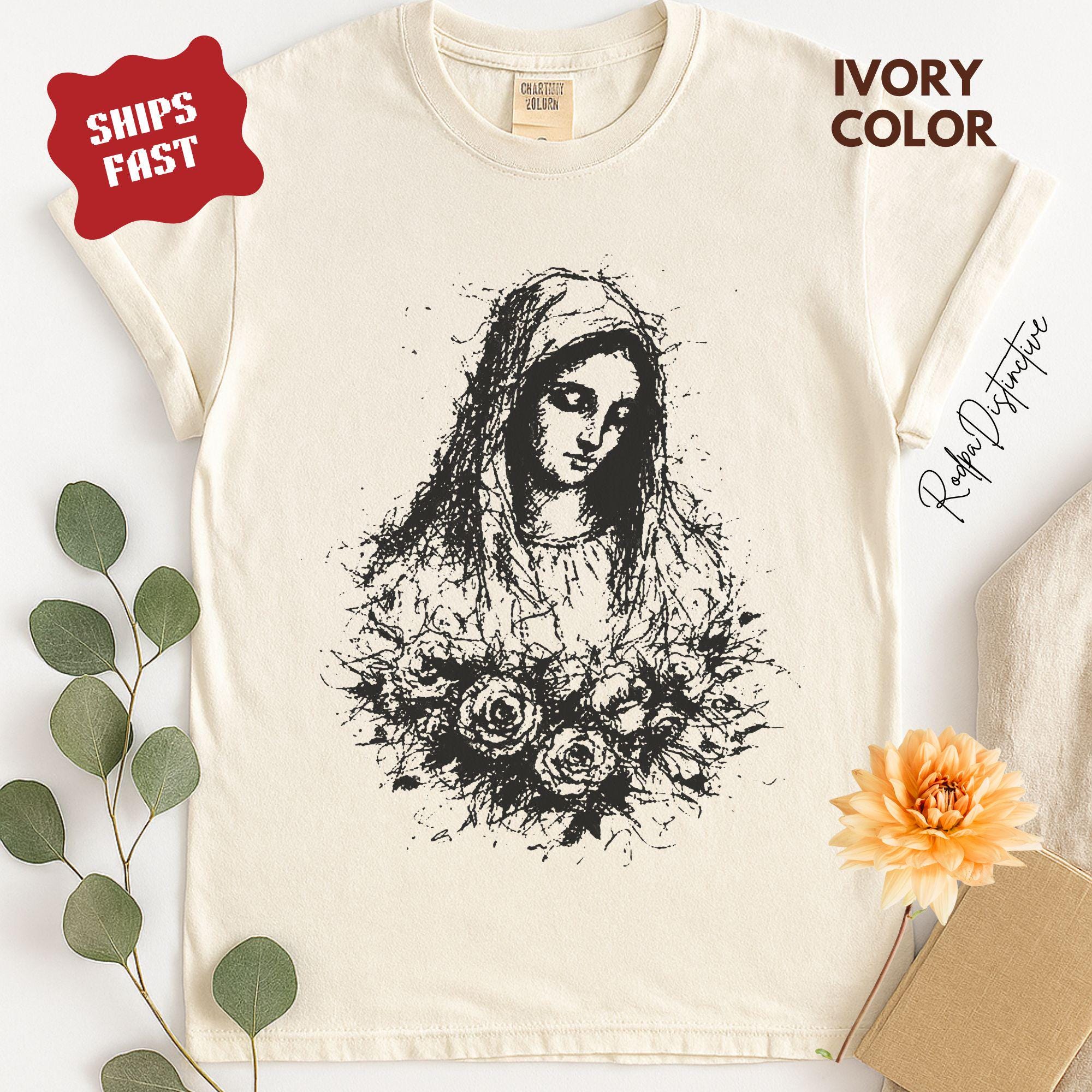 Virgin Mary Floral T-shirt, Catholic Comfort Colors Tee - Etsy
