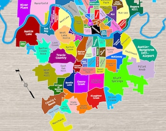 Posterkaart van de buurten van Austin