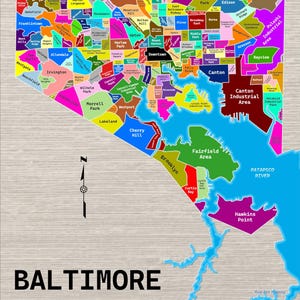 Affiche de carte des quartiers de Baltimore