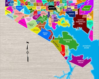 Posterkaart van de buurten van Baltimore