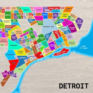 Detroit Stadtteile Poster Karte