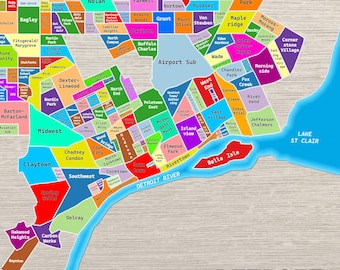 Posterkaart van Detroit Buurten