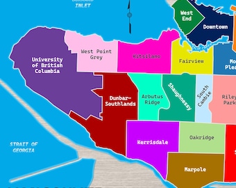 Posterkaart van de buurten van Vancouver