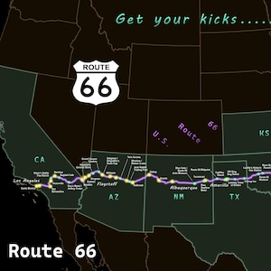 Mapa con póster de la Ruta 66