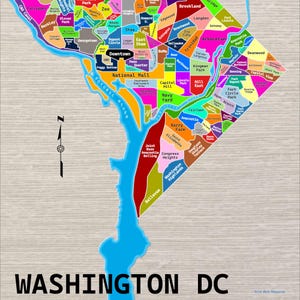 Affiche de carte des quartiers de Washington DC