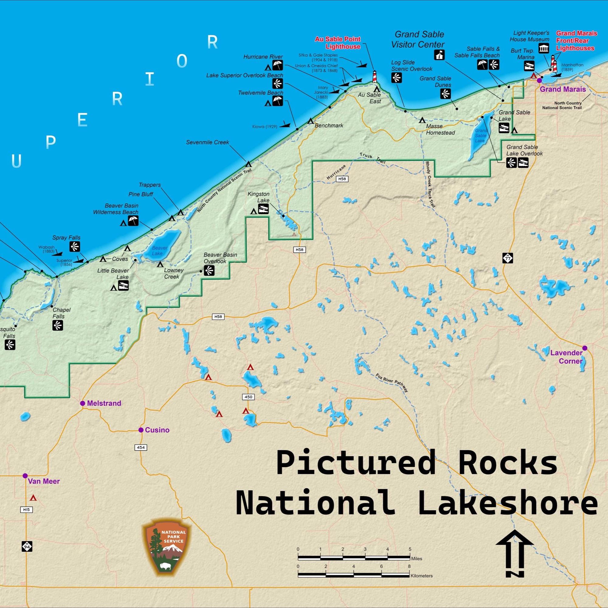 Pictues Rocks Map Pictured Rocks National Lakeshore Poster Map - Etsy