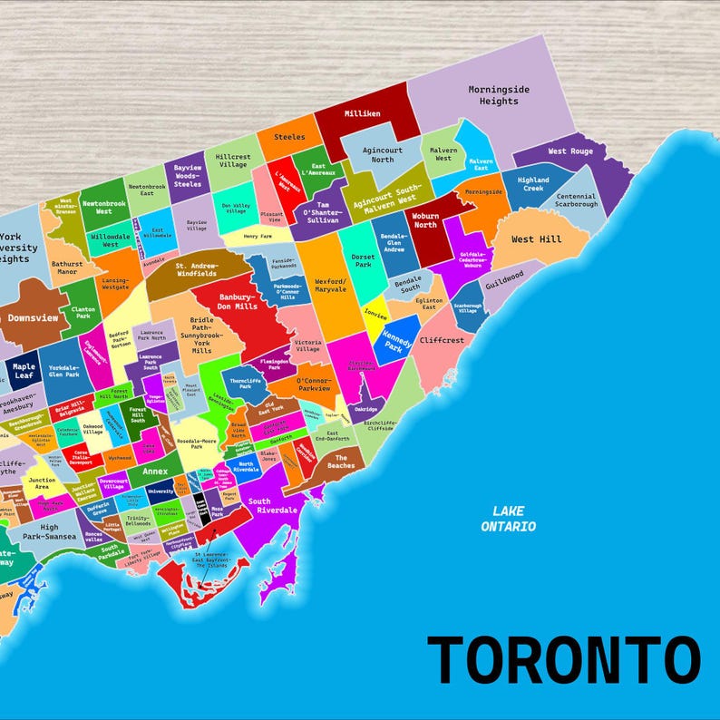 Toronto Neighbourhoods Poster Map Etsy Canada