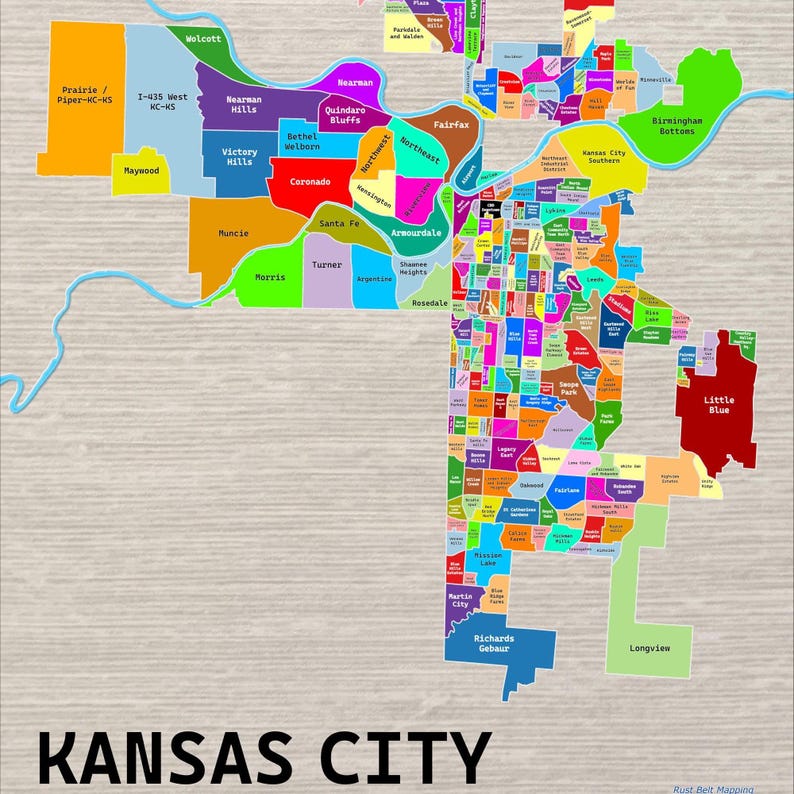 Kansas City Neighborhoods Poster Map - Etsy