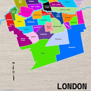 Affiche de carte des quartiers de London (Ontario)