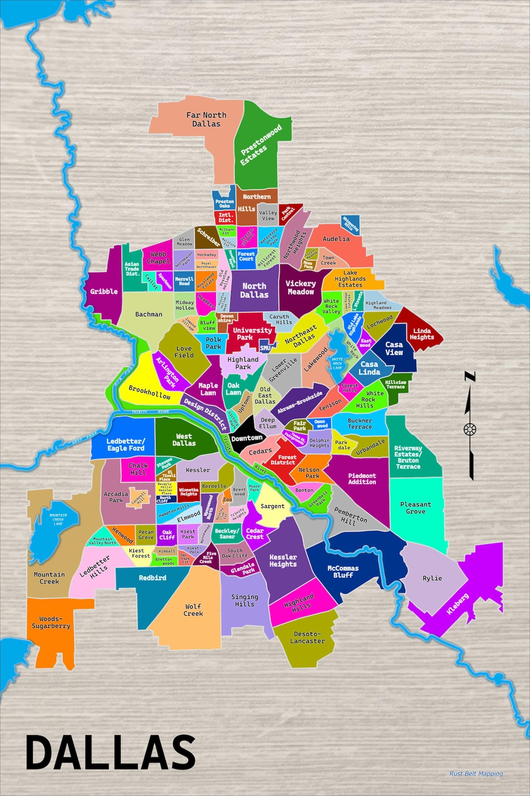 Dallas Neighborhoods Poster Map - Etsy