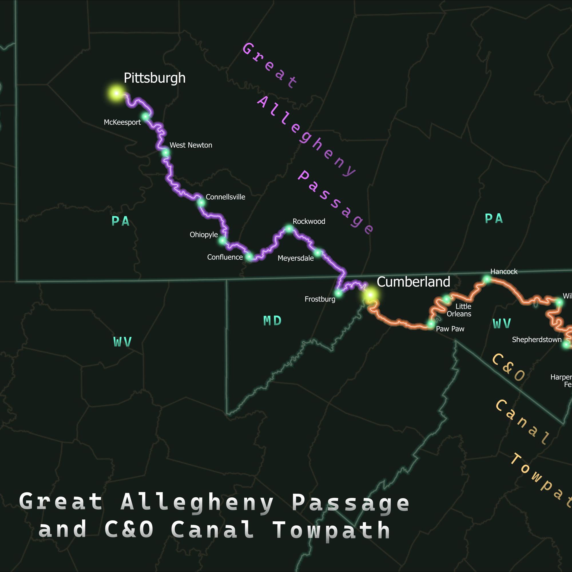 Allegheny River Trail Allegheny Passage Mileage Chart GAP And