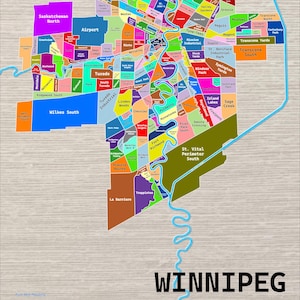 Affiche de carte des quartiers de Winnipeg