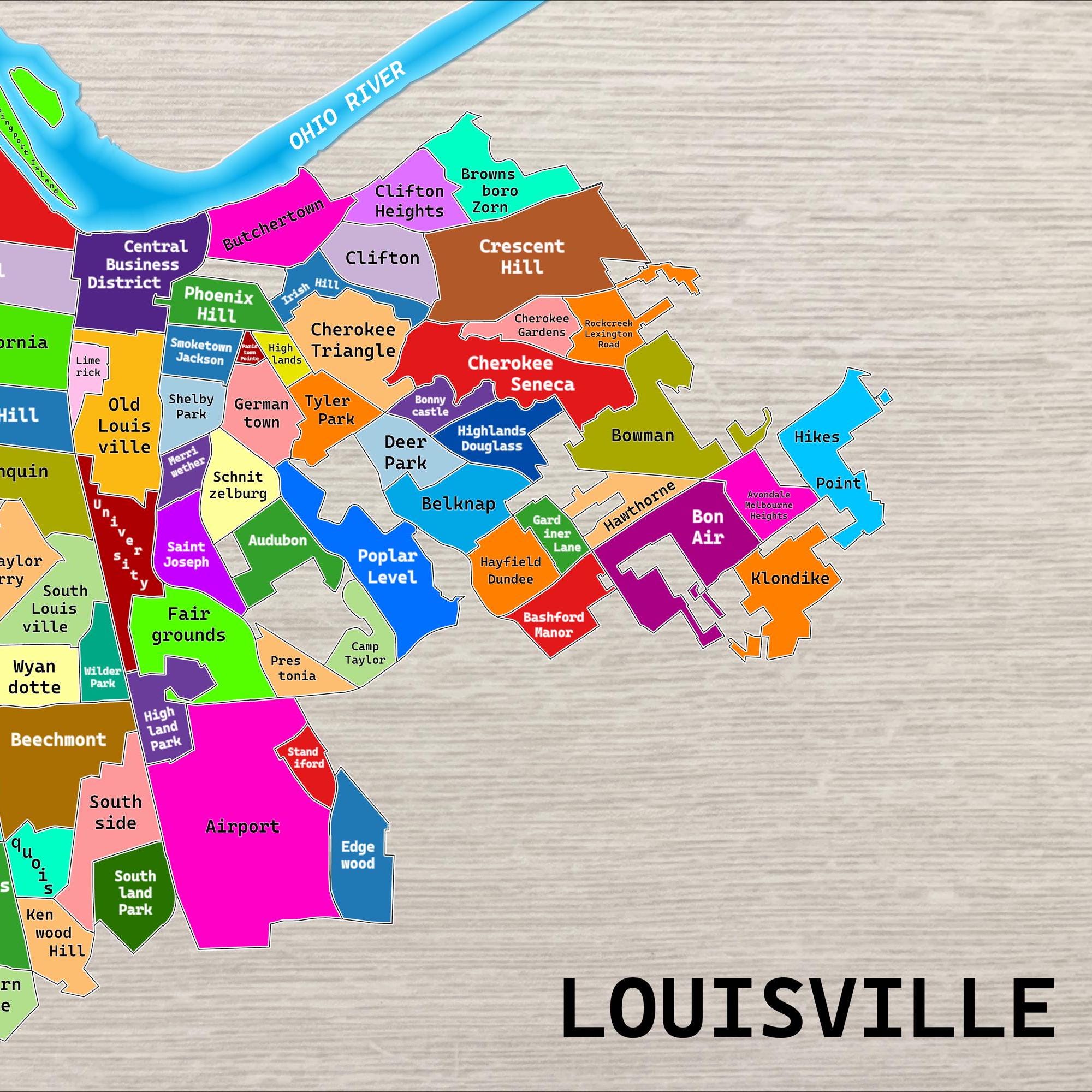 Louisville Neighborhoods Poster Map - Etsy