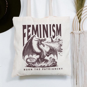 Vintage Feminism Dragon Tote Bag Feminist Political Meme Gift For Her Dark Art Metal Reproductive Rights Tote Activist 90s Dragon Art Womens