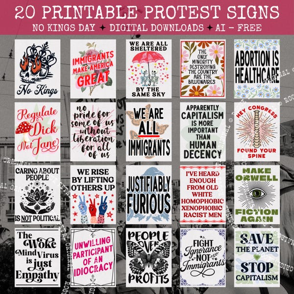 No Kings Day America Protest Sign Bundle 20 Printable Anti-MAGA Resistance Posters for Marches Political Decor Instant Digital Downloads