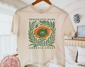 Immigrants Make America Great Poppy Green Purple Pro Immigration Cottagecore Abolish Anti Ice Political Protest Womens Cropped Boxy Tee