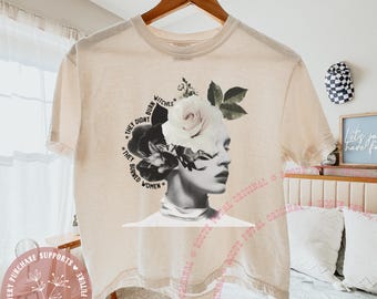 Collage They Didn't Burn Witches Retro Black and White Women's Boxy Tee Feminine Political Protest Crop Top F The Patriarchy Equal Rights