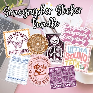 Matte Vinyl Sonographer Stickers Decals 8 Pack Vinyl Stickers Laptop Ultrasound Probe Sticker Sonography Sticker Bundle Retro Graduate Gift