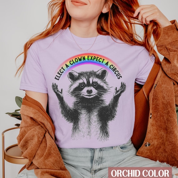 Elect A Clown Expect A Circus Raccoon Comfort Colors® Tee Funny Political Meme Shirt Progressive Rainbow Raccoon FDT Revolt Anti Trump Tee