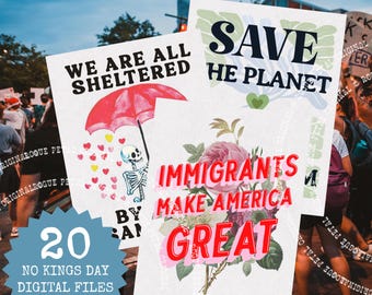 20 Printable Anti-MAGA Protest Signs Large and Small No Kings 2.0 Resistance Posters for Marches Political Decor Instant Digital Downloads