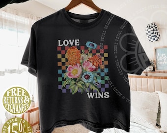 Love Wins Rainbow Vintage Floral LGBTQIA Ally Pride Flag Support Political Protest Comfort Colors® Shirt Gift For Leftist Equal Rights