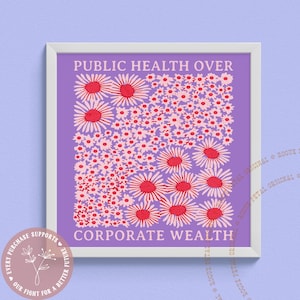 Floral Matisse Public Health Over Corporate Wealth Art Print Community Resistance Anti Oligarchy Political Protest Purple Home Decor Poster