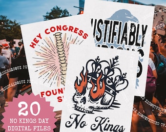 20 Printable Protest Sign Bundle No Kings Day USA 20 Anti-MAGA Resistance Posters for Marches Political Decor Instant Digital Downloads