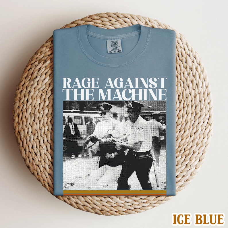 Bernie Sanders Comfort Colors® Rage Against The Machine Retro 90s Vintage Shirt 1963 Arrest Photo Shirt Resistance Protest Anti Trump Shirt Ice Blue