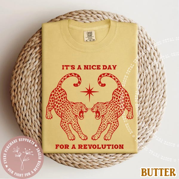Leopard It's A Nice Day For A Revolution Retro Comfort Colors® Tshirt Vintage Mid Century Red Political Protest Shirt Resistance Era No King