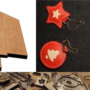 Porte-clés de Noël dans un moule de découpe en cuir, outil kraft pour artisanat du cuir, personnalisation à la main, artisanat du cuir