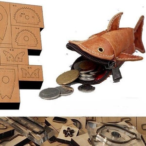 Molde troquelado para cortar cuero con forma de monedero de pez, herramienta Kraft para manualidades de cuero con monedero, personalización hecha a mano para manualidades de cuero