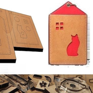 Porta carte con gatto in pelle fustellato stampo, personalizzazione fatta a mano artigianato in pelle, artigianato in pelle strumento Kraft