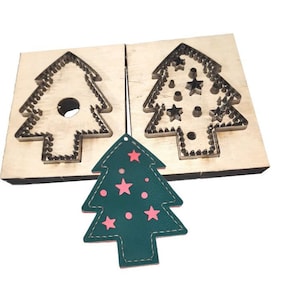 Pendentif de Noël sapin de Noël en cuir découpé dans un moule, personnalisation faite main, artisanat du cuir, outil kraft pour artisanat du cuir