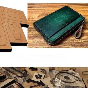 Molde troquelado para cortar cuero con cremallera para billetera pequeña, artesanías de cuero hechas a mano, herramienta Kraft para artesanías de cuero