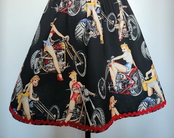 Rockabilly Biker Pin-up Girl A-line Skirt