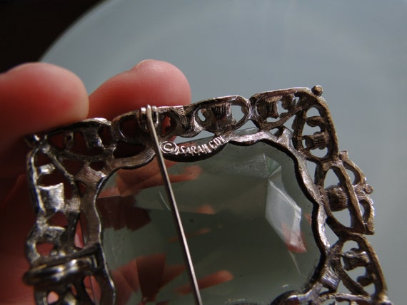 Sarah Cov Emerald Cut Glass Rhinestone Brooch - image 3