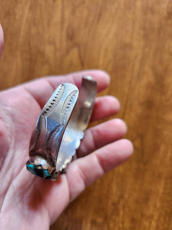 Unsigned Silver Turquoise Nugget Cuff Bracelet - image 9