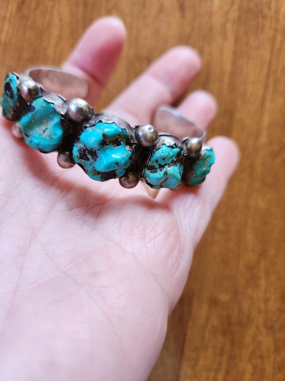 Unsigned Silver Turquoise Nugget Cuff Bracelet - image 5