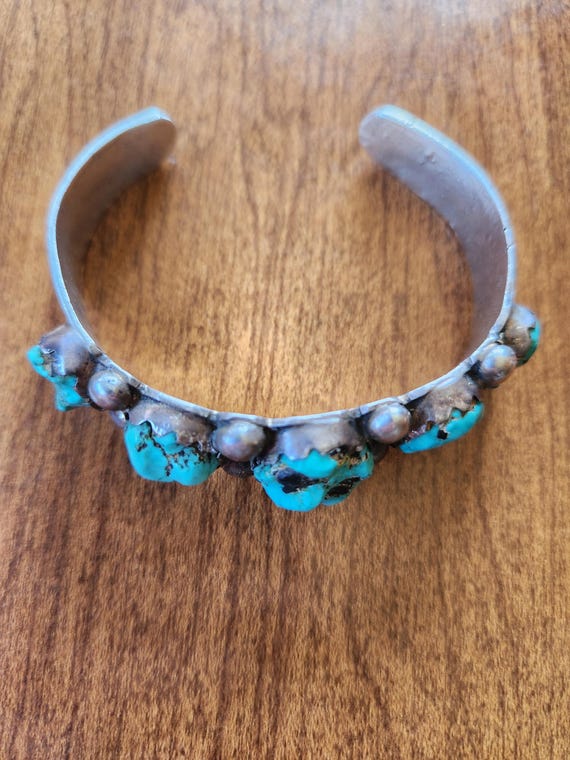 Unsigned Silver Turquoise Nugget Cuff Bracelet - image 8