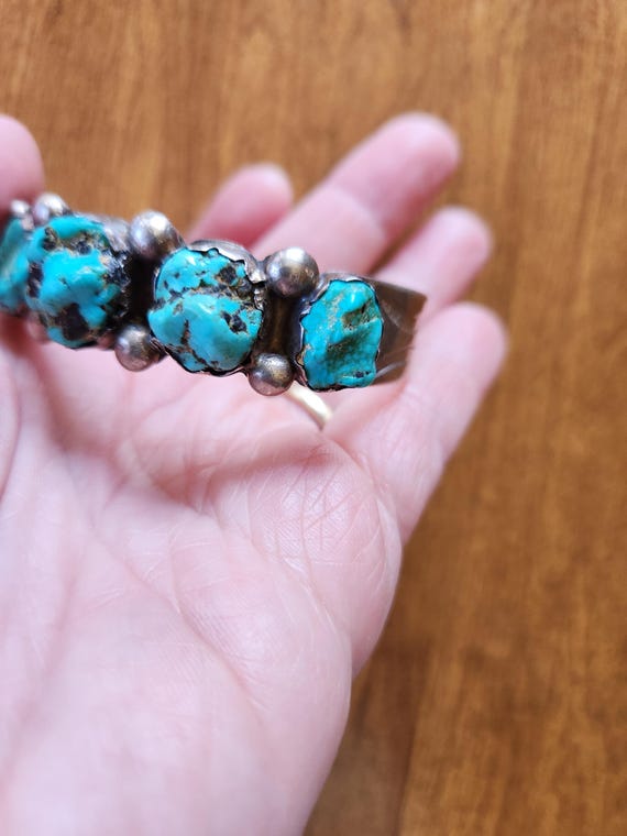 Unsigned Silver Turquoise Nugget Cuff Bracelet - image 6