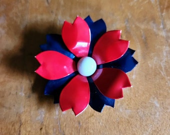 Red, White, and Blue Vintage, Mid-century Flower Brooch