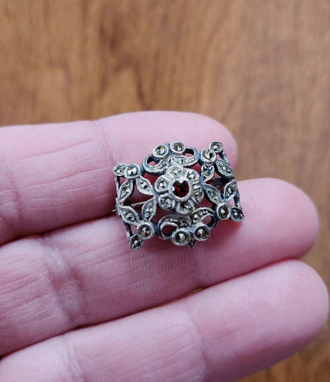 Sterling Silver, Marcasite and Garnet Art Deco Pin - Etsy