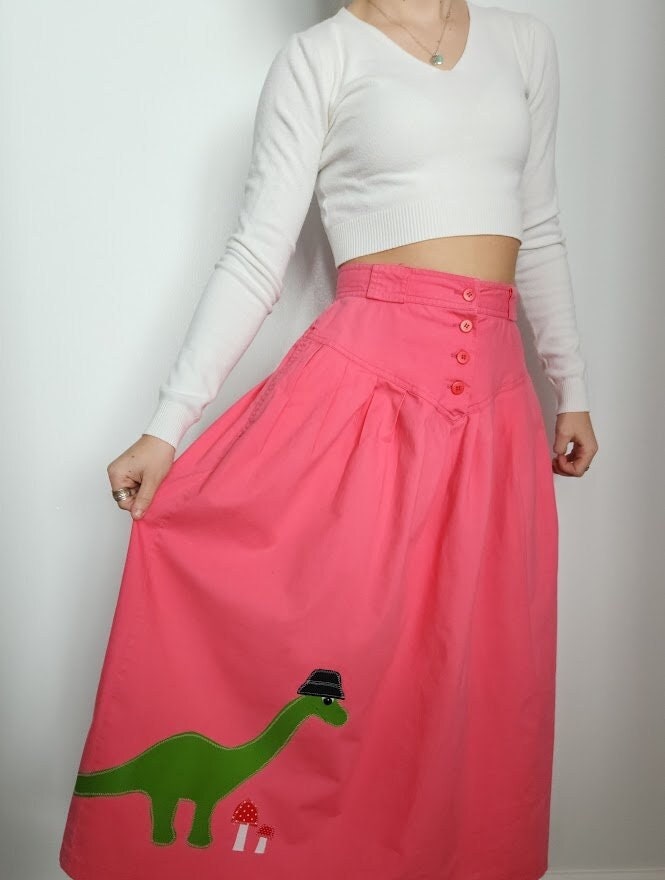 Vintage Pink Eighties Petite Skirt With Dinosaur Applique - Etsy