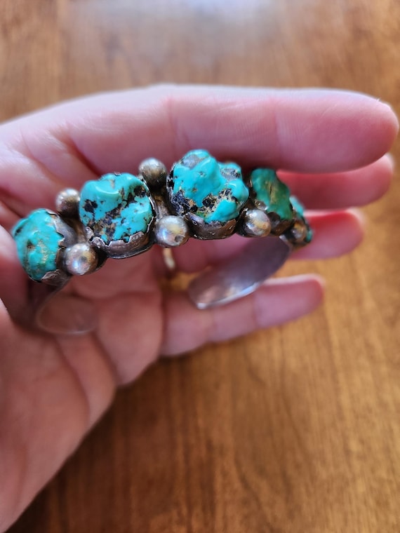 Unsigned Silver Turquoise Nugget Cuff Bracelet - image 12