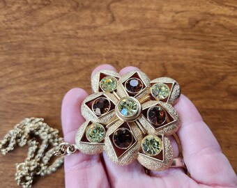 Green and Brown Rhinestone Pendant Necklace