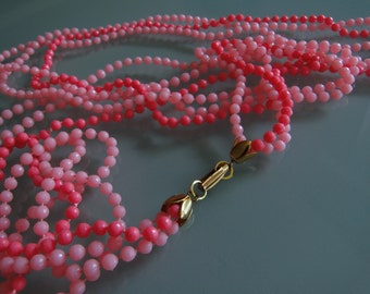 Vintage Go Go Girl Retro Layered Pink Bead Necklace