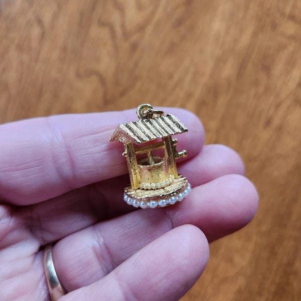 Gold Plated Wishing Well Charm with Seed Pearls