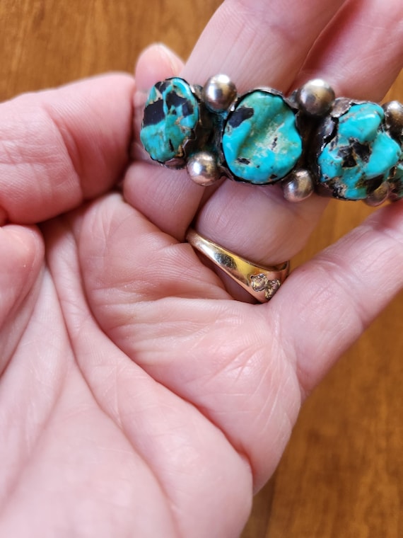 Unsigned Silver Turquoise Nugget Cuff Bracelet - image 2