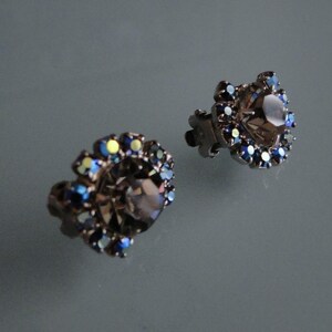 Gray Rhinestone and Blue aurora Borealis Clip Earrings image 2